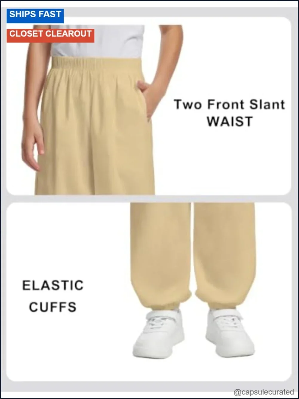 Boys Cotton Linen Jogger Pants Loose Fit Pull On Elastic Waist Cuffed Ankle